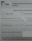 Reçu de dépôt de demande d'attestation d'immatriculation à la CNPS